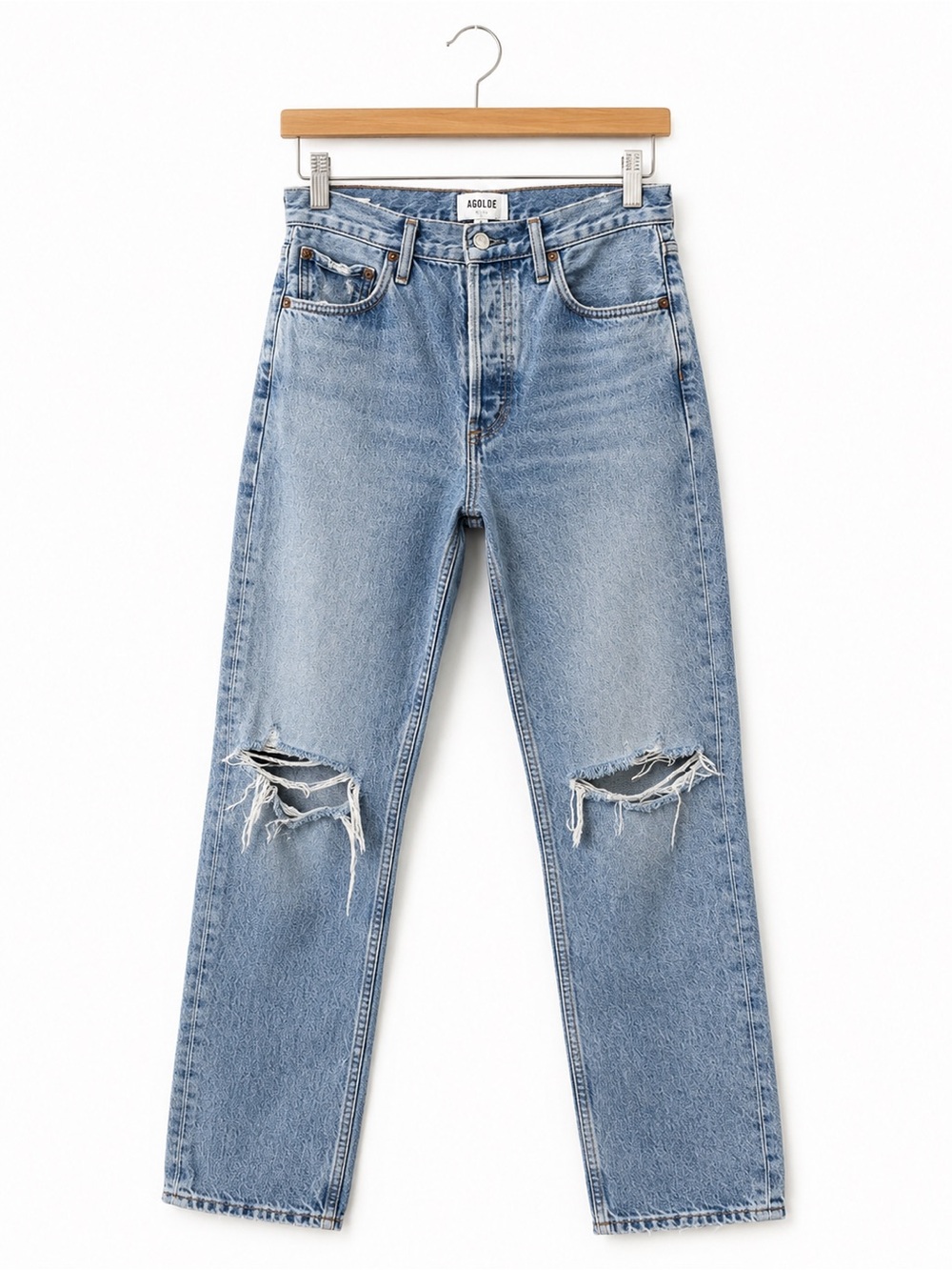 AGOLDE Riley High Rise Straight Jeans 26 Distressed Light Wash 100% Cotton